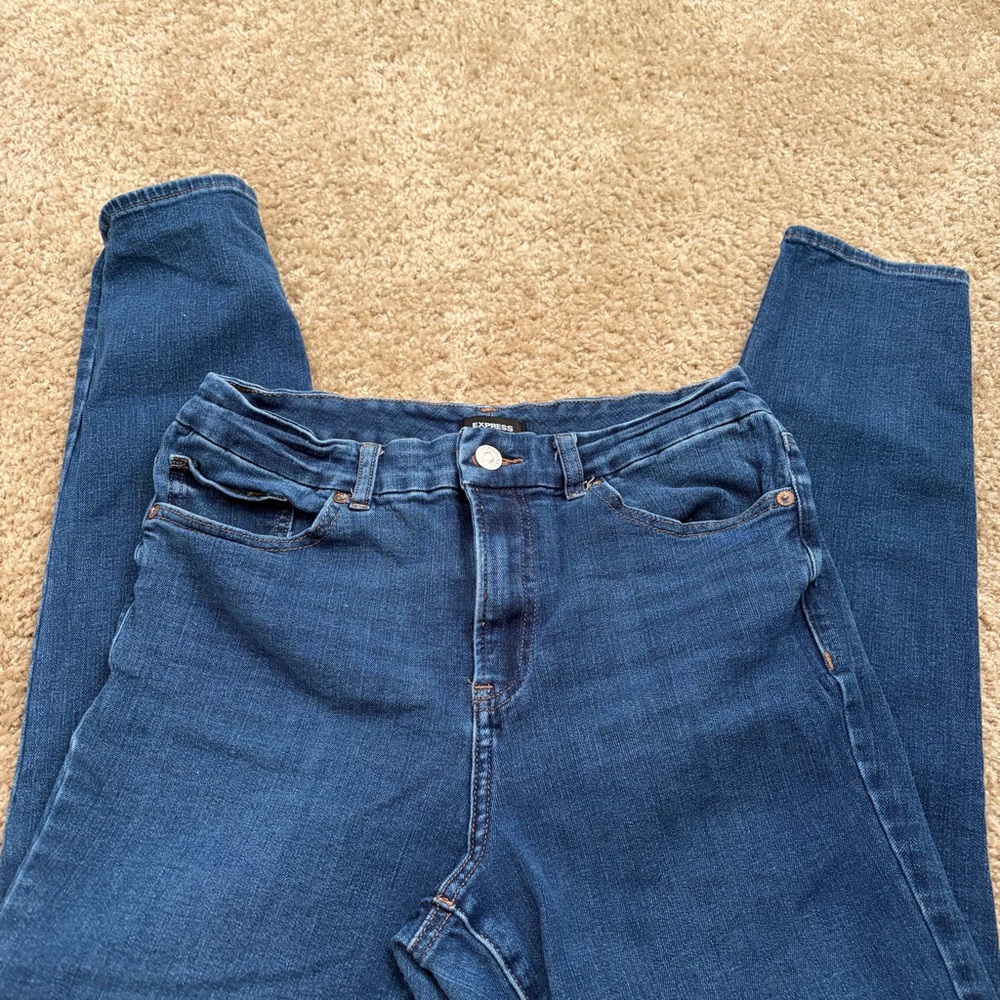 Express Skinny High Rise Classic Blue Denim Jeans - Picture 2 of 5